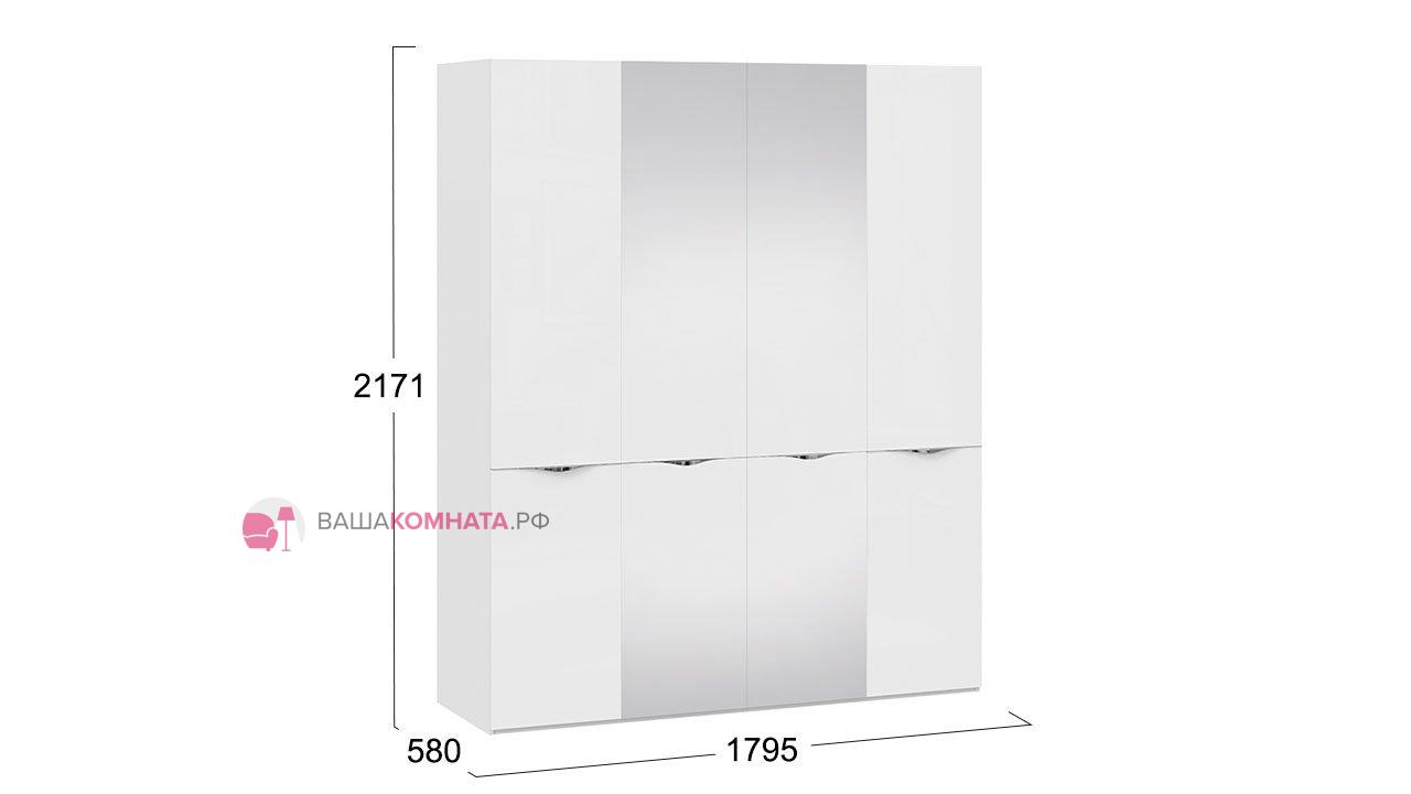 Шкаф комбинированный с 2 дверями со стеклом и 2 зеркальными дверями 